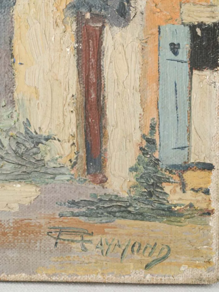 Antique French streetscape painting - village houses 18" x 15"
