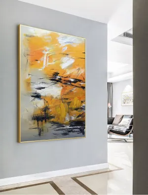 Big Artwork Yellow Abstract Painting, Minimalist Abstract Art Gp034