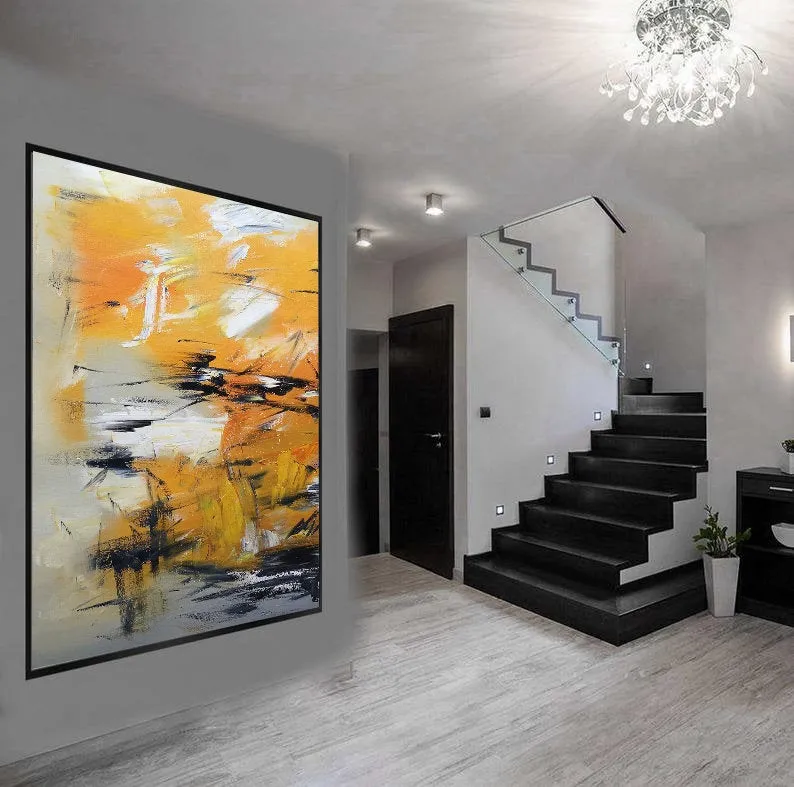 Big Artwork Yellow Abstract Painting, Minimalist Abstract Art Gp034