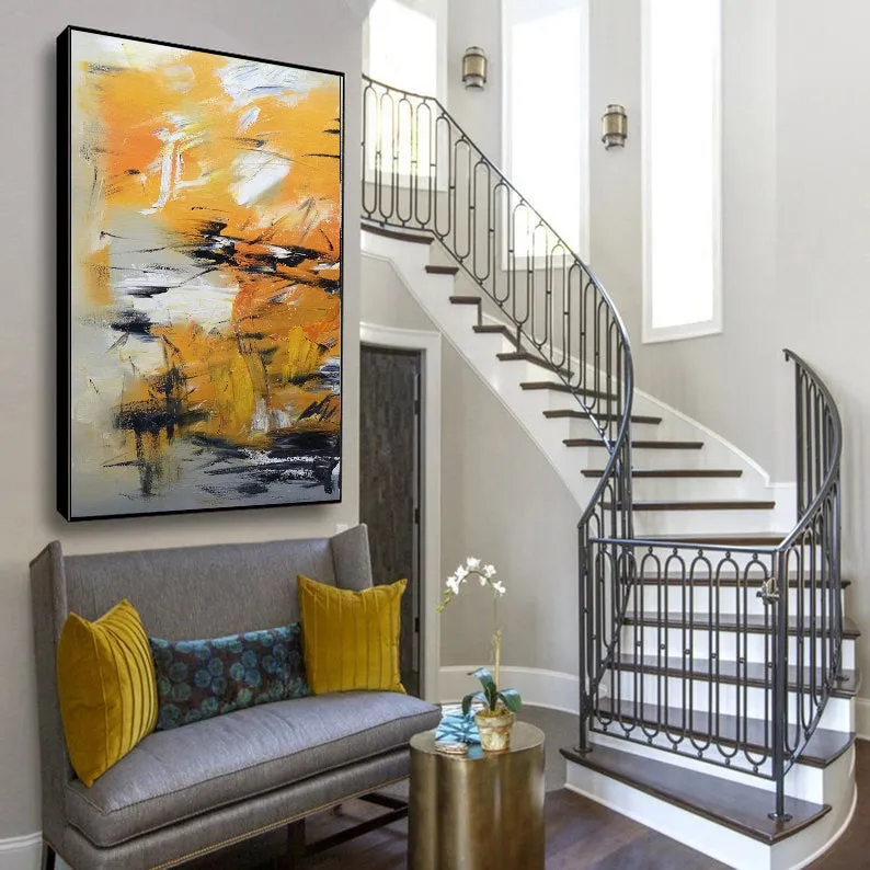 Big Artwork Yellow Abstract Painting, Minimalist Abstract Art Gp034