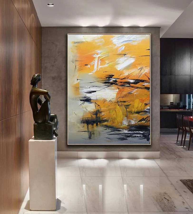 Big Artwork Yellow Abstract Painting, Minimalist Abstract Art Gp034