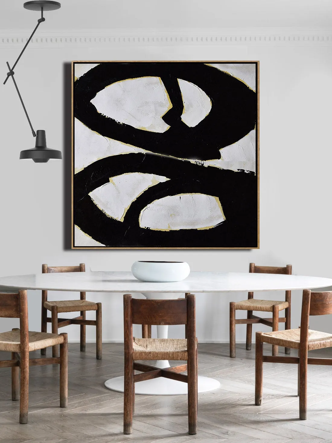 Black and White Abstract Painting Minimalist Art Modern Wall Art Decor Yp080