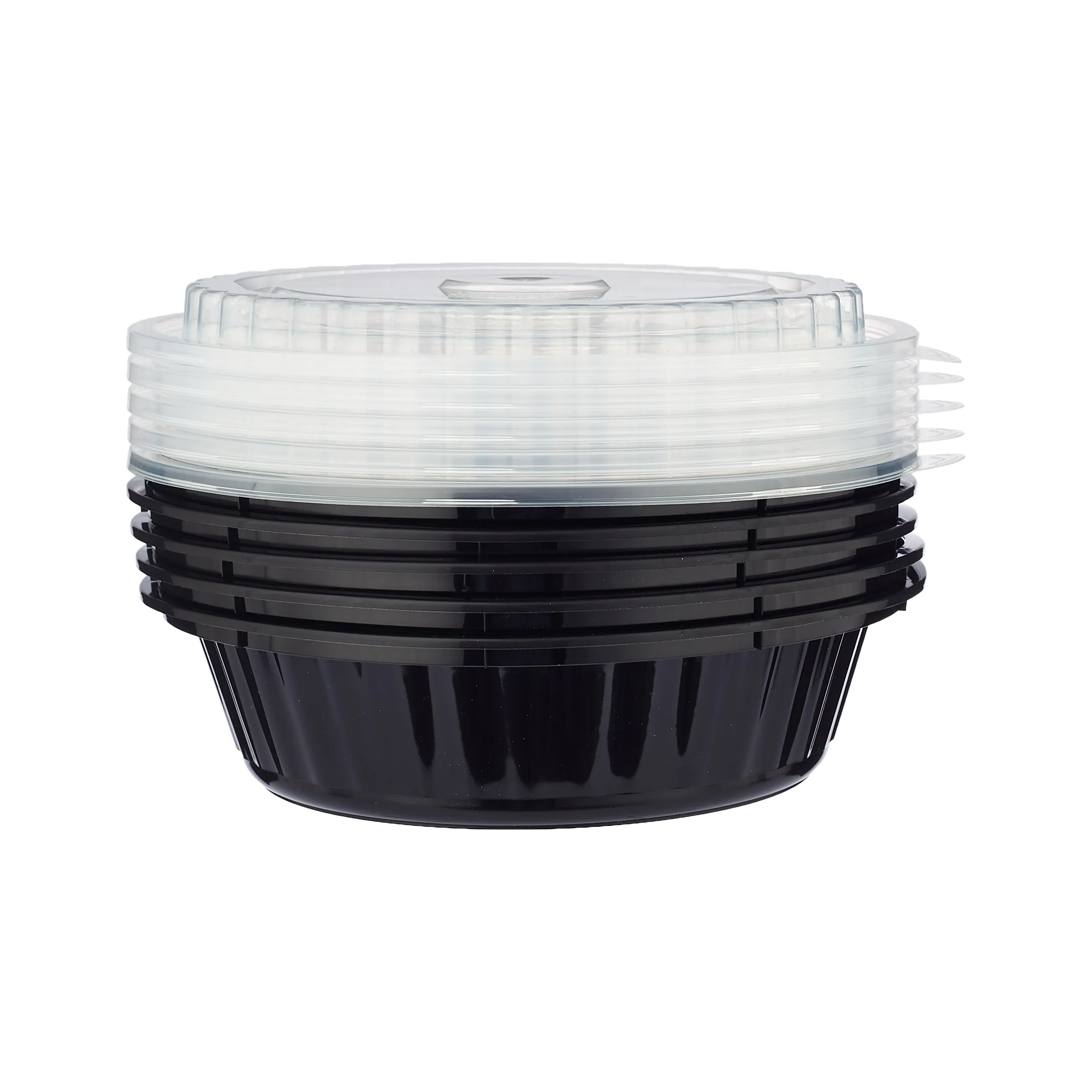 Black Base Round Ribbed Container With Lids 5 Pieces