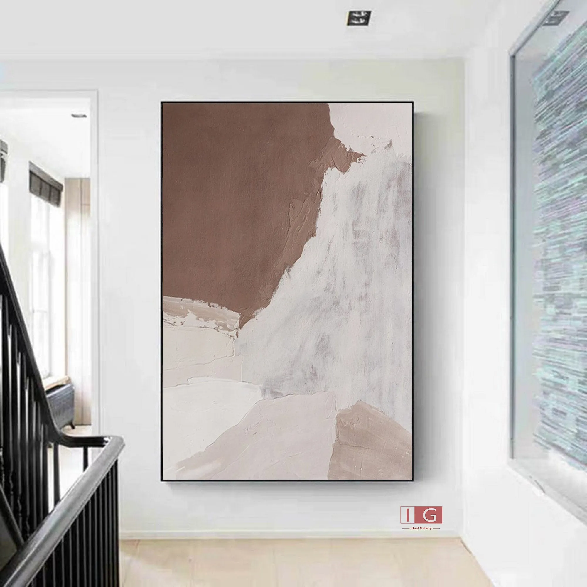 Brown Minimalist Painting 3D Brown Beige Abstract Painting Qp044