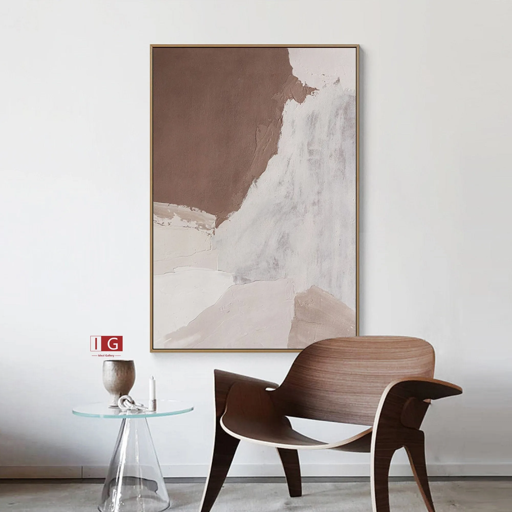 Brown Minimalist Painting 3D Brown Beige Abstract Painting Qp044