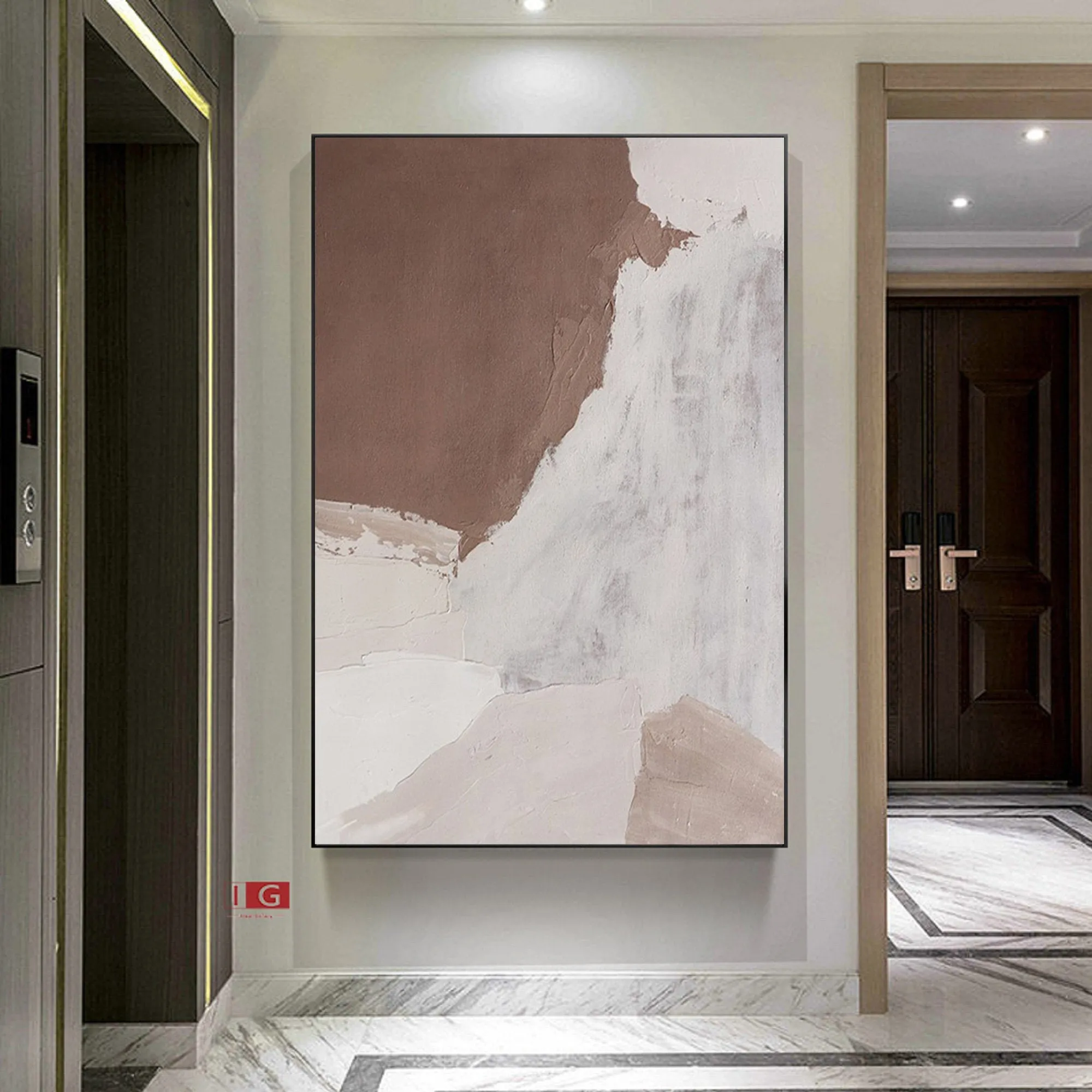 Brown Minimalist Painting 3D Brown Beige Abstract Painting Qp044