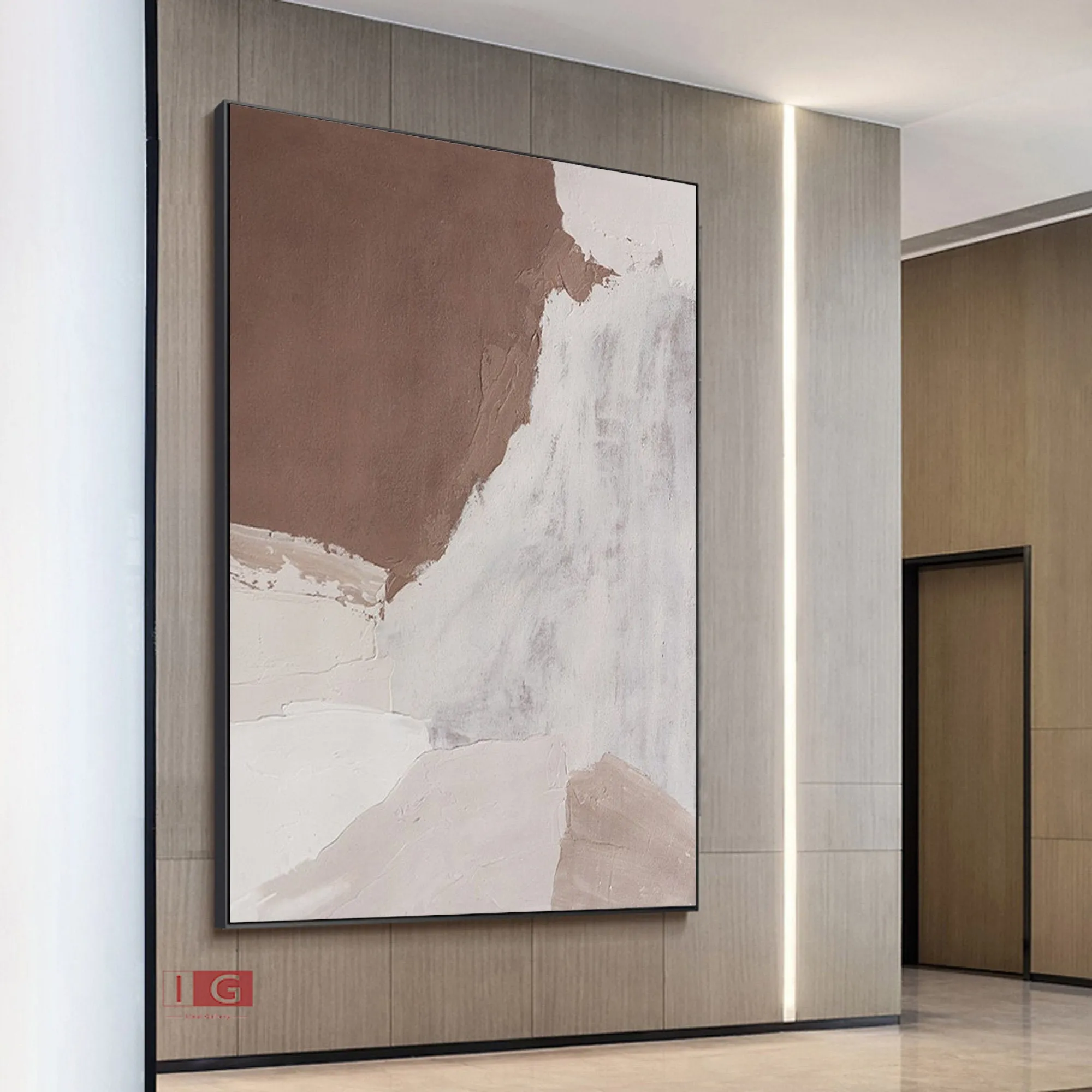 Brown Minimalist Painting 3D Brown Beige Abstract Painting Qp044