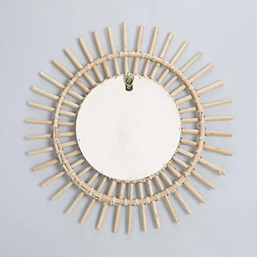 CALANDIS® Modern Handmade Natural Rattan Sunburst Wall Hanging Mirror Entryway Hotel L