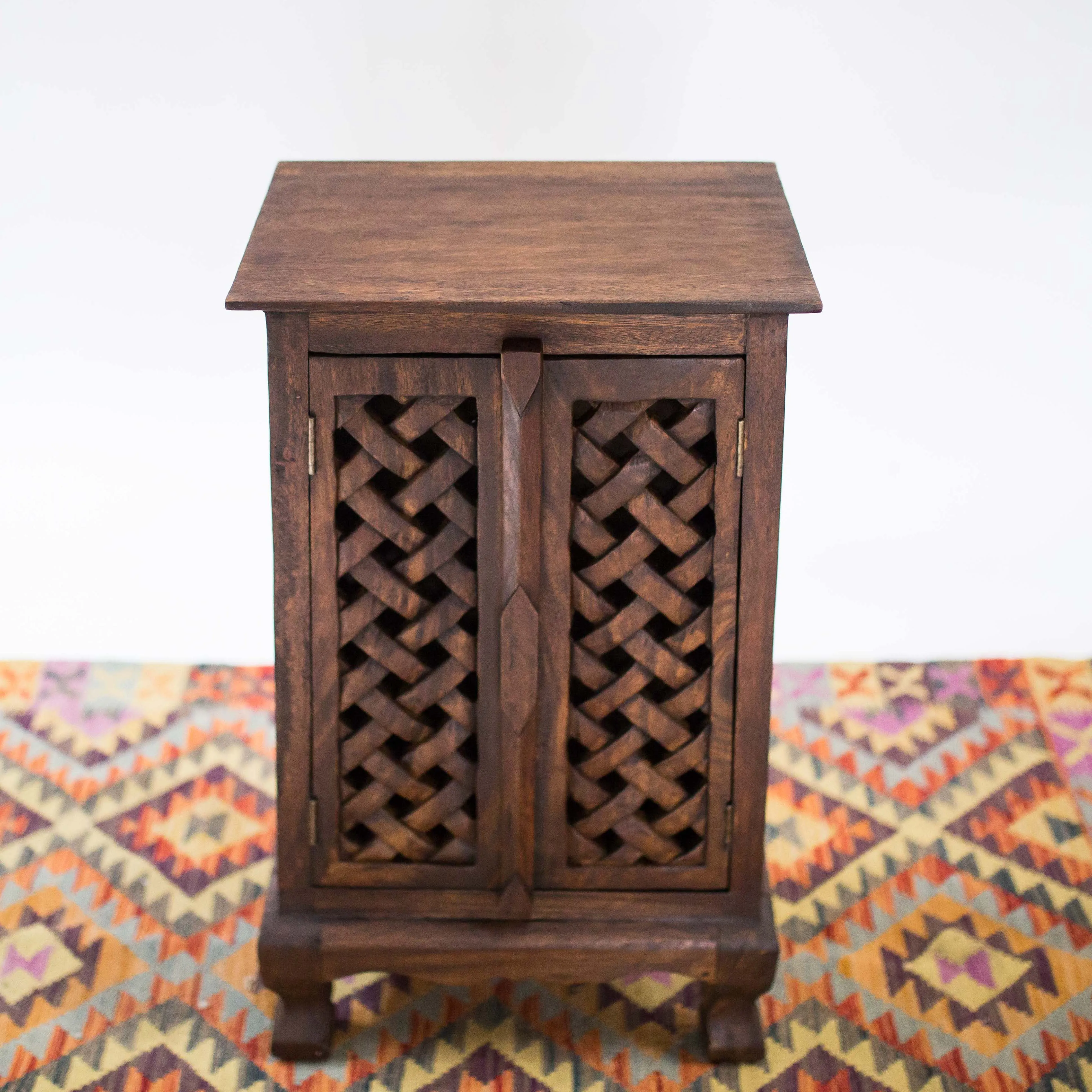Carved Monkey Pod Wood Small Cabinet