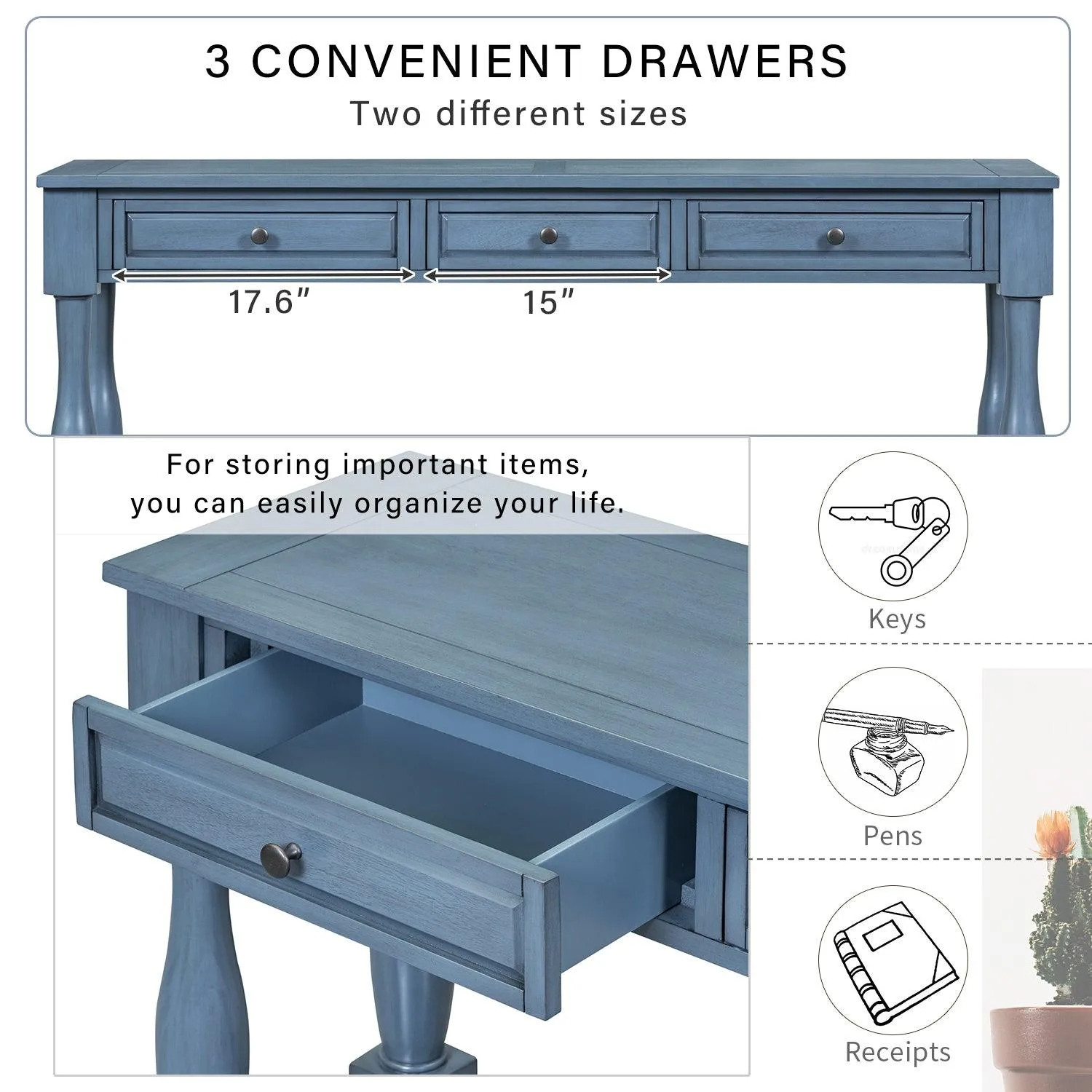 Console Table 63" Long Console Table with Drawers and Shelf for Entryway, Hallway