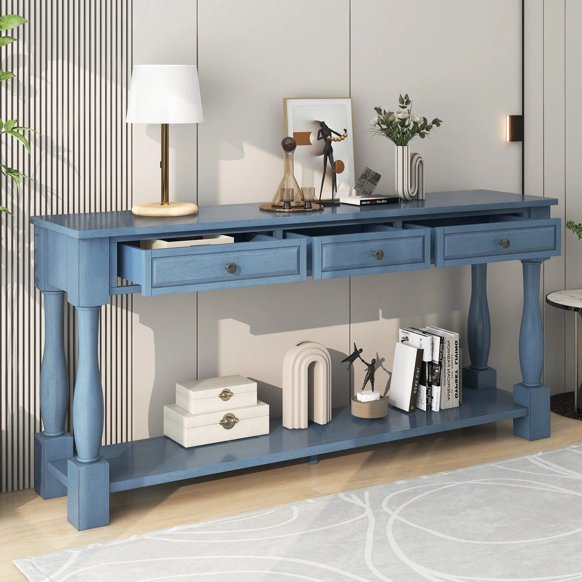 Console Table 63" Long Console Table with Drawers and Shelf for Entryway, Hallway