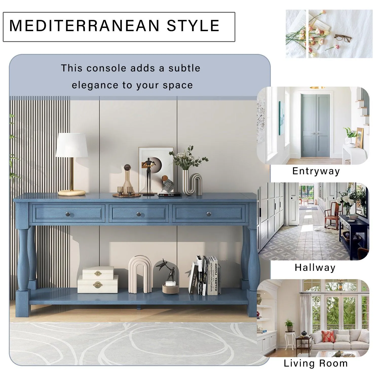 Console Table 63" Long Console Table with Drawers and Shelf for Entryway, Hallway