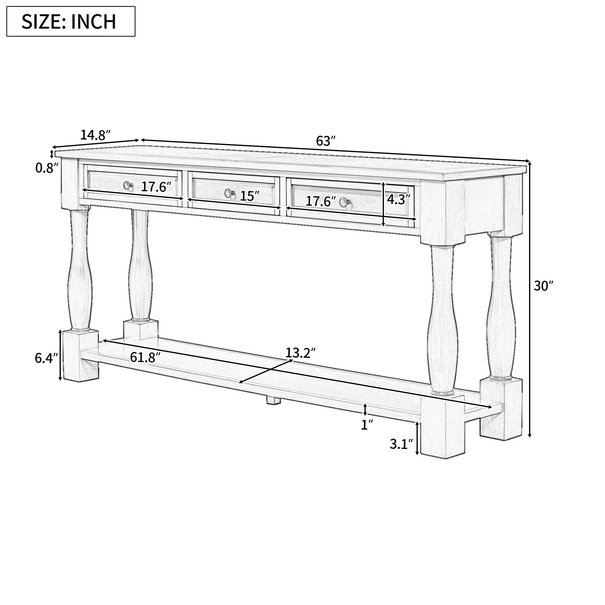 Console Table 63" Long Console Table with Drawers and Shelf for Entryway, Hallway