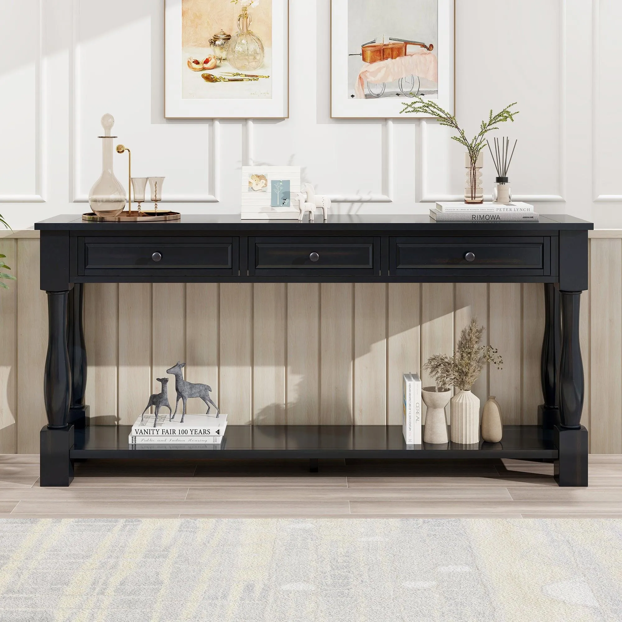 Console Table 63" Long Console Table with Drawers and Shelf for Entryway, Living Room