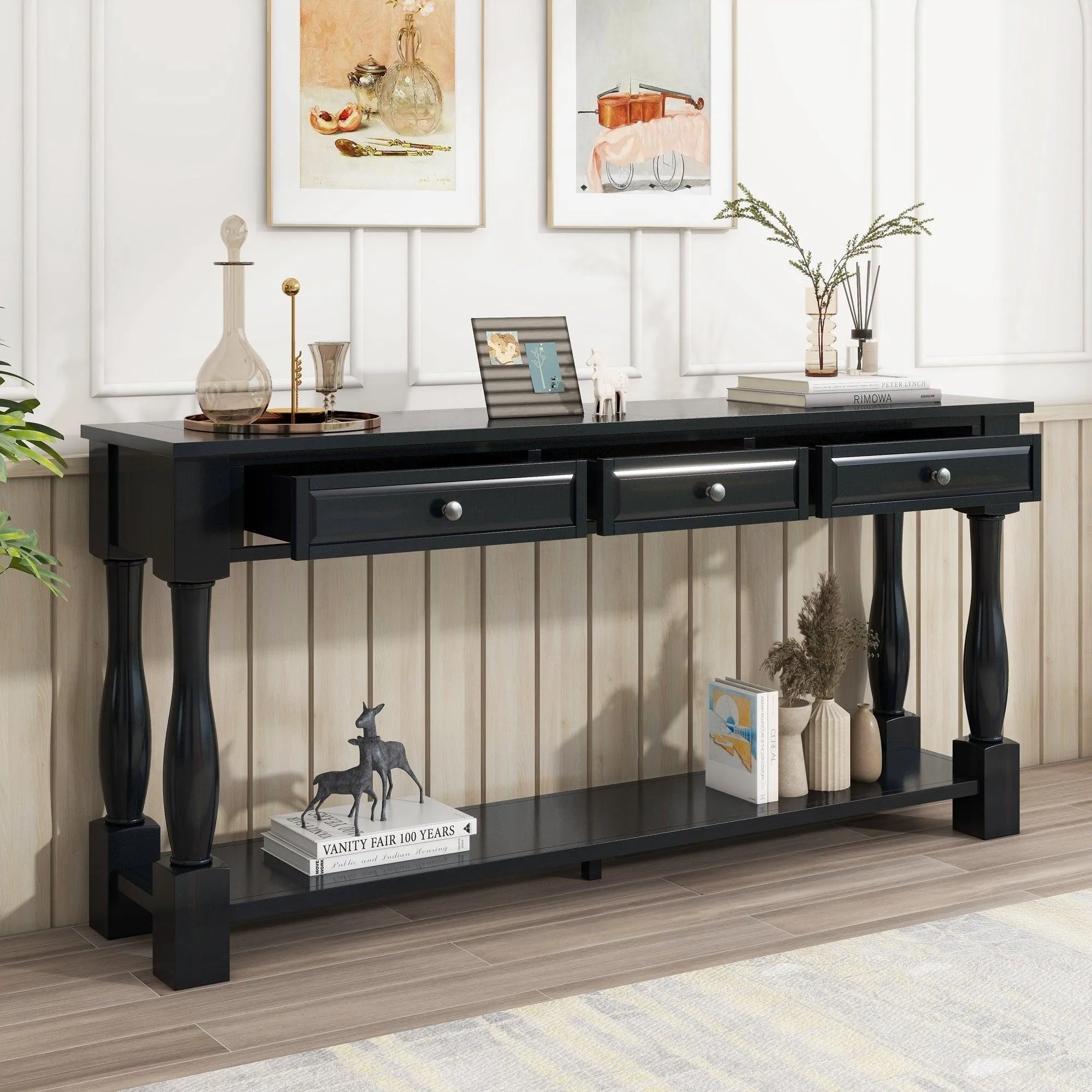 Console Table 63" Long Console Table with Drawers and Shelf for Entryway, Living Room