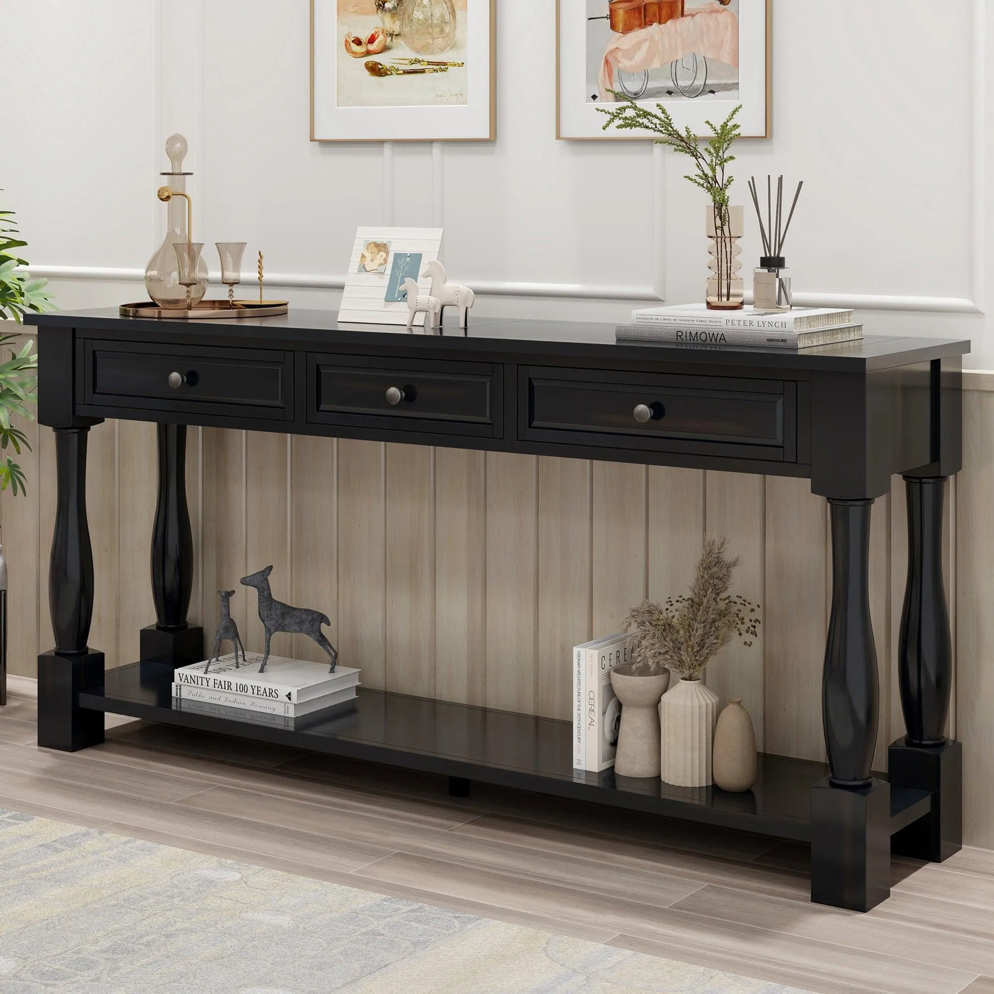 Console Table 63" Long Console Table with Drawers and Shelf for Entryway, Living Room
