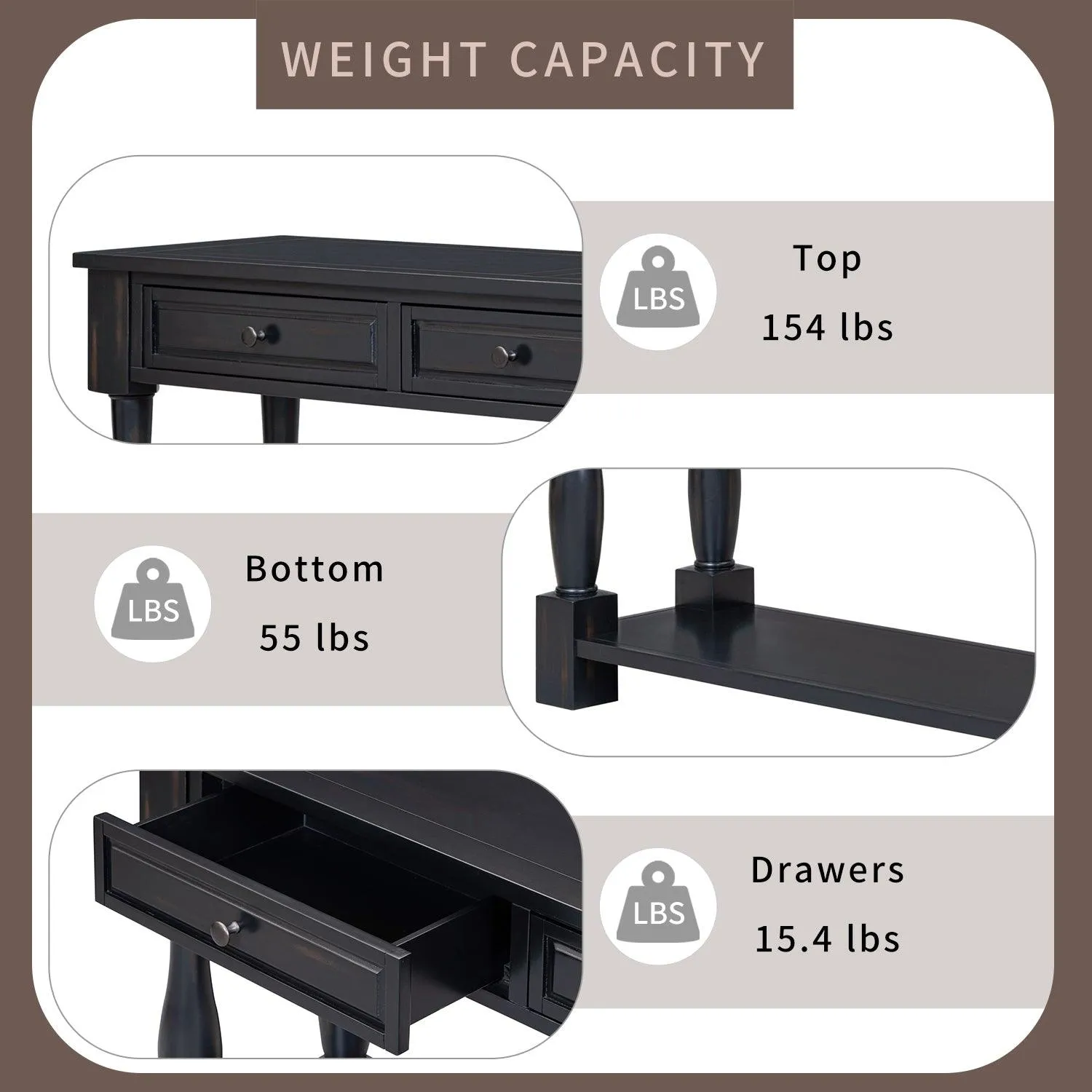 Console Table 63" Long Console Table with Drawers and Shelf for Entryway, Living Room