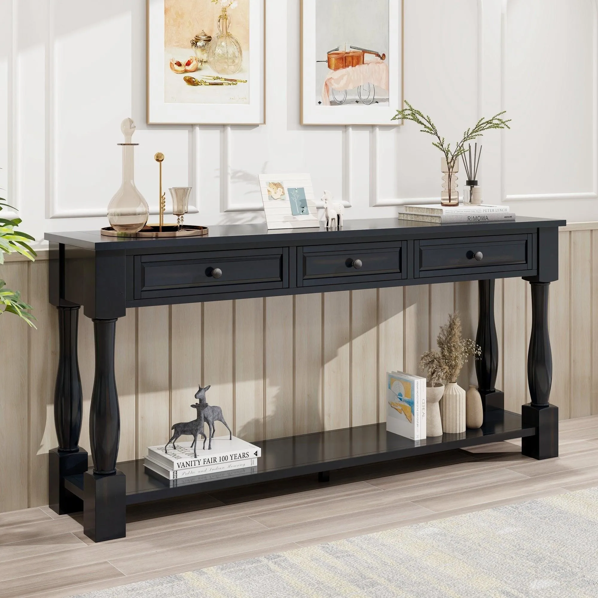 Console Table 63" Long Console Table with Drawers and Shelf for Entryway, Living Room