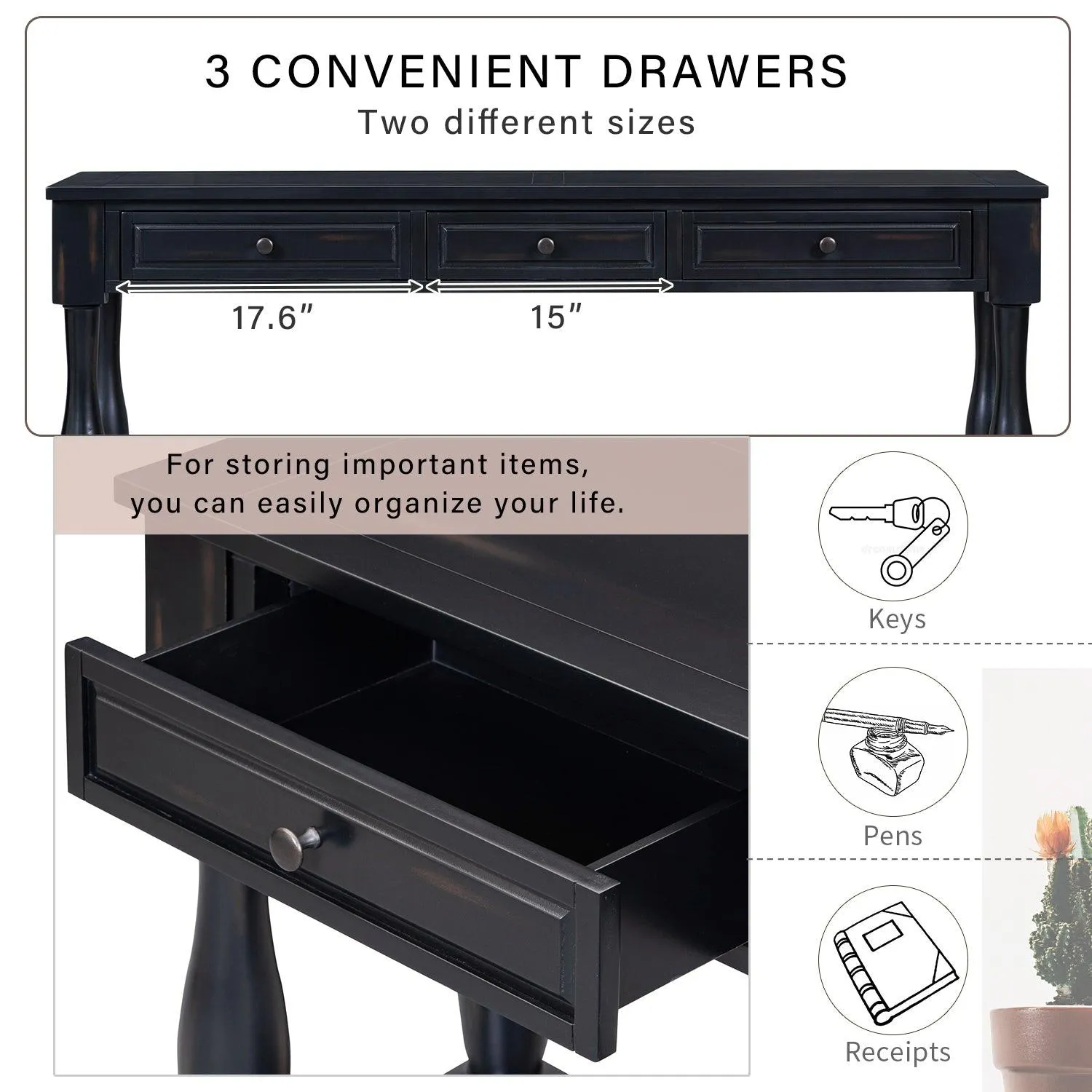 Console Table 63" Long Console Table with Drawers and Shelf for Entryway, Living Room