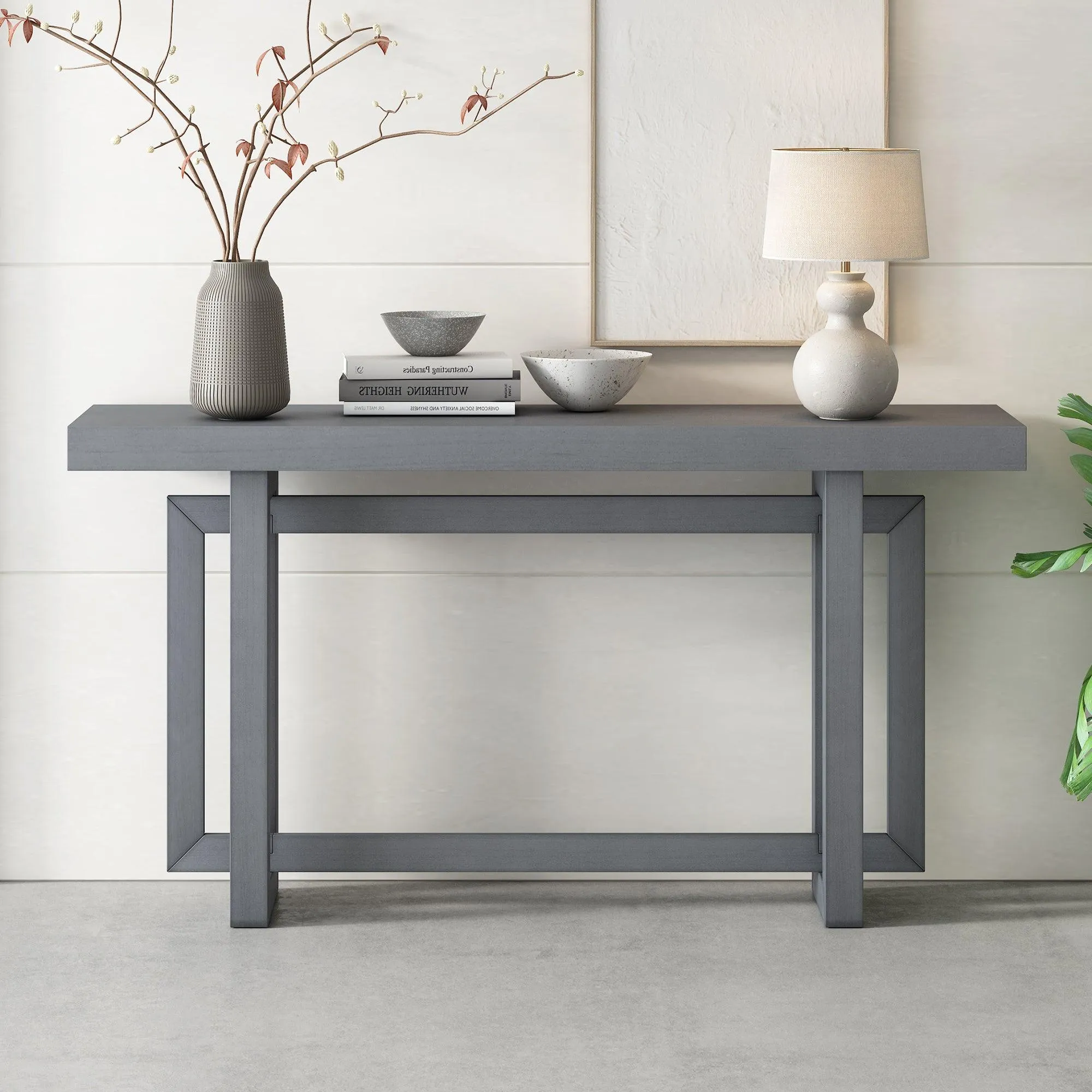 Contemporary Console Table, Extra Long with Wood Top for Entryway and Hallway