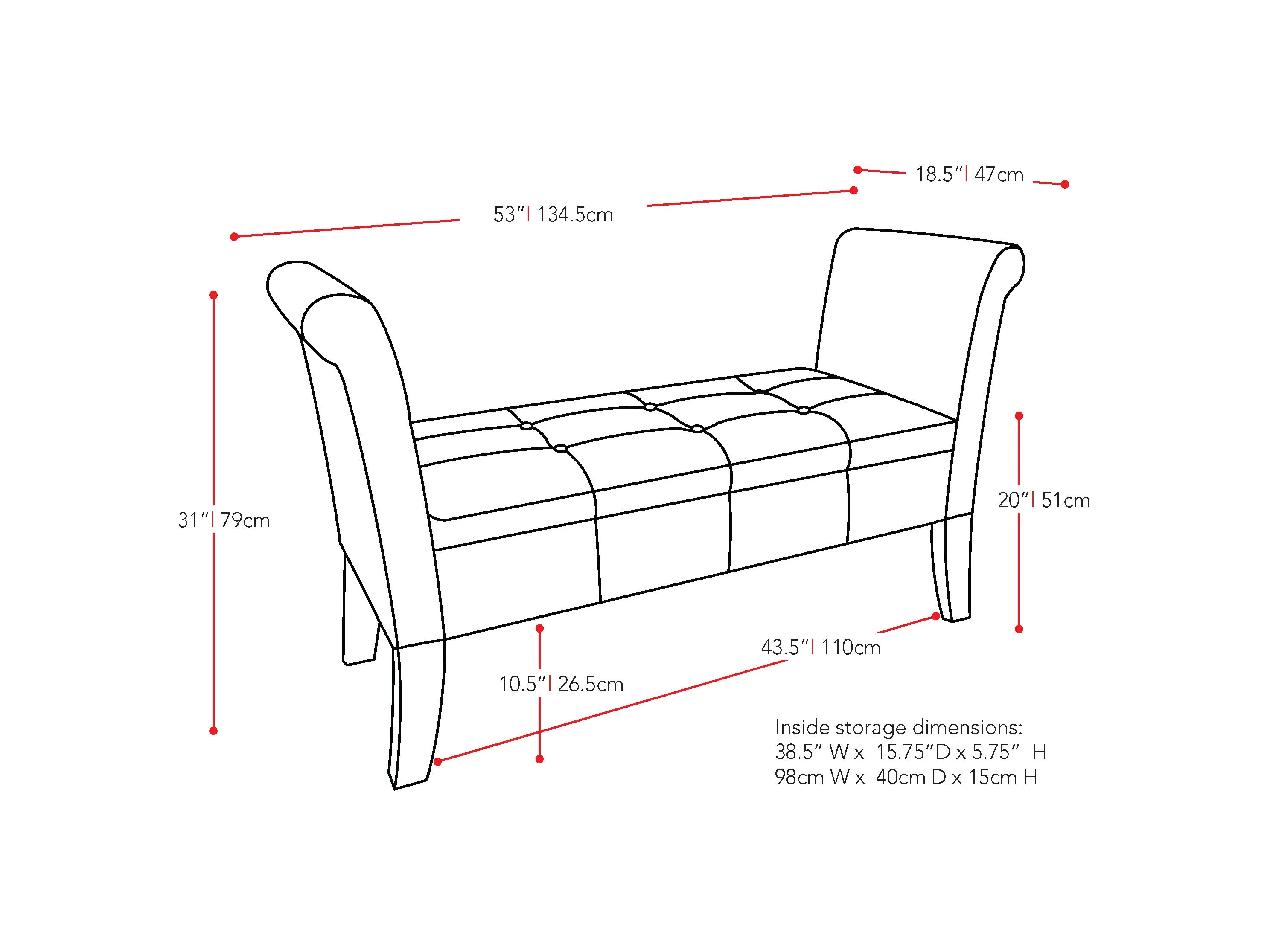 Dark Brown Storage Bench with Arms