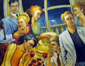 DINNER AT EIGHT by Marie Fischer - Party Figurative Painting