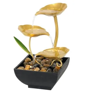 Drumil Tabletop Fountain Metal Water Fountain Waterfall Desktop Lexif Fountain with Deep Basin and Natural River Rocks Indoor Zen Relaxation, Bedroom Decor Item Home Decoration (Golden, 1 Pks)