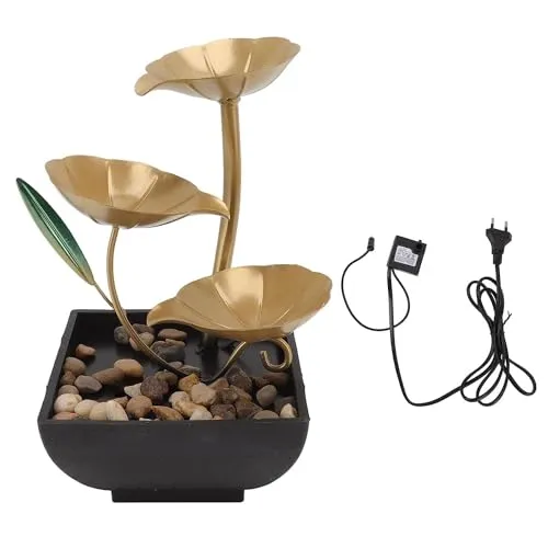 Drumil Tabletop Fountain Metal Water Fountain Waterfall Desktop Lexif Fountain with Deep Basin and Natural River Rocks Indoor Zen Relaxation, Bedroom Decor Item Home Decoration (Golden, 1 Pks)