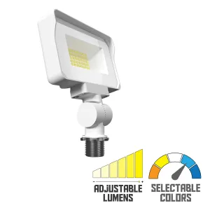 Dusk To Dawn LED Flood Light, 10/13/16W, 30K/40K/50K, 120-277V, Knuckle Mount, White