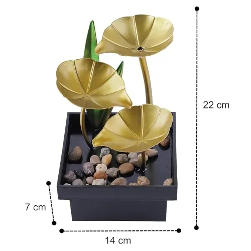 FLORISCA™ Metal Tabletop Water Fountain Home Decor Waterfall Desktop Leaf Fountains Deep Basin and Natural River Rocks Indoor Zen Relaxation for Office Bedroom Decor Item (1pcs)