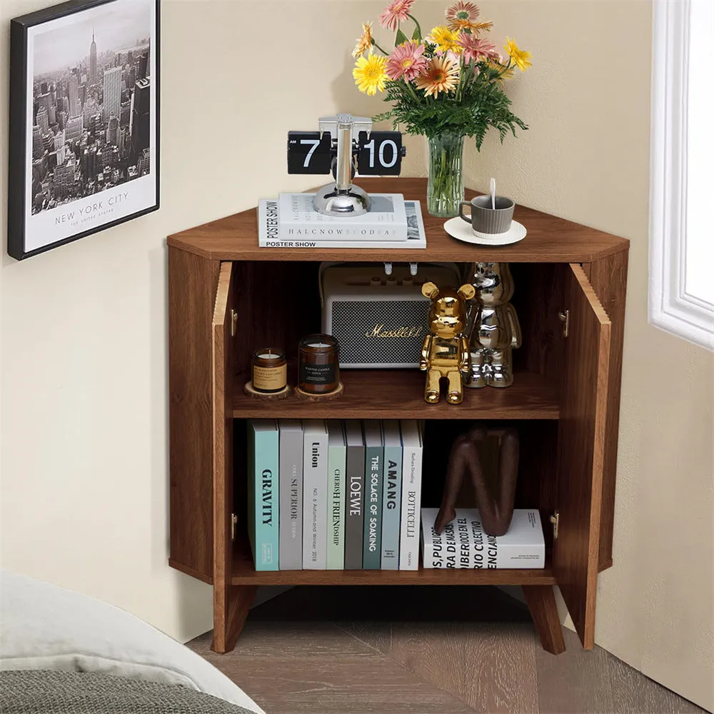 Freestanding Fluted Small Floor Corner Cabinet with Adjustable Shelve
