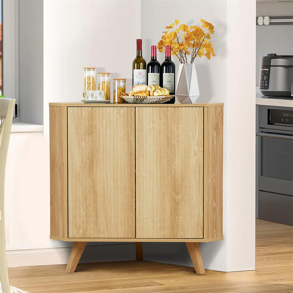 Freestanding Fluted Small Floor Corner Cabinet with Adjustable Shelve