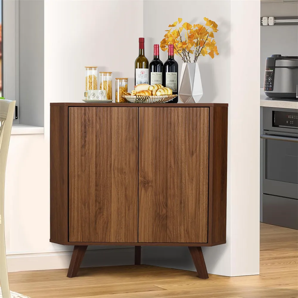 Freestanding Fluted Small Floor Corner Cabinet with Adjustable Shelve