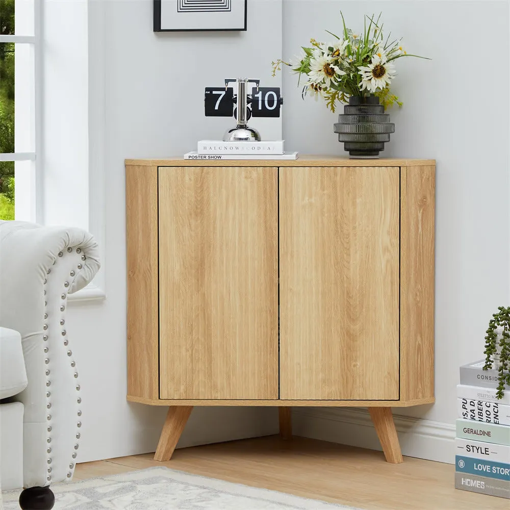 Freestanding Fluted Small Floor Corner Cabinet with Adjustable Shelve