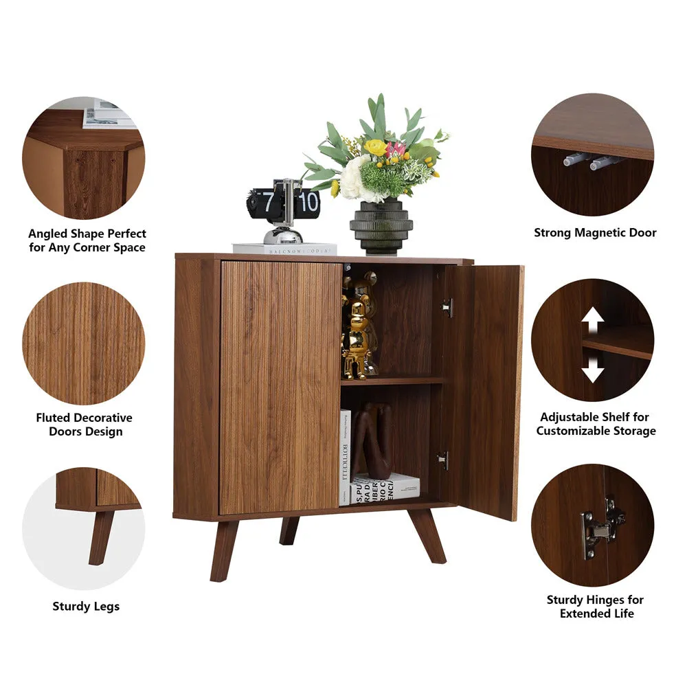 Freestanding Fluted Small Floor Corner Cabinet with Adjustable Shelve