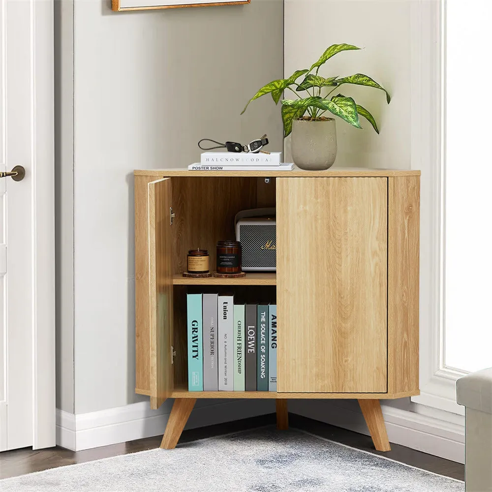 Freestanding Fluted Small Floor Corner Cabinet with Adjustable Shelve