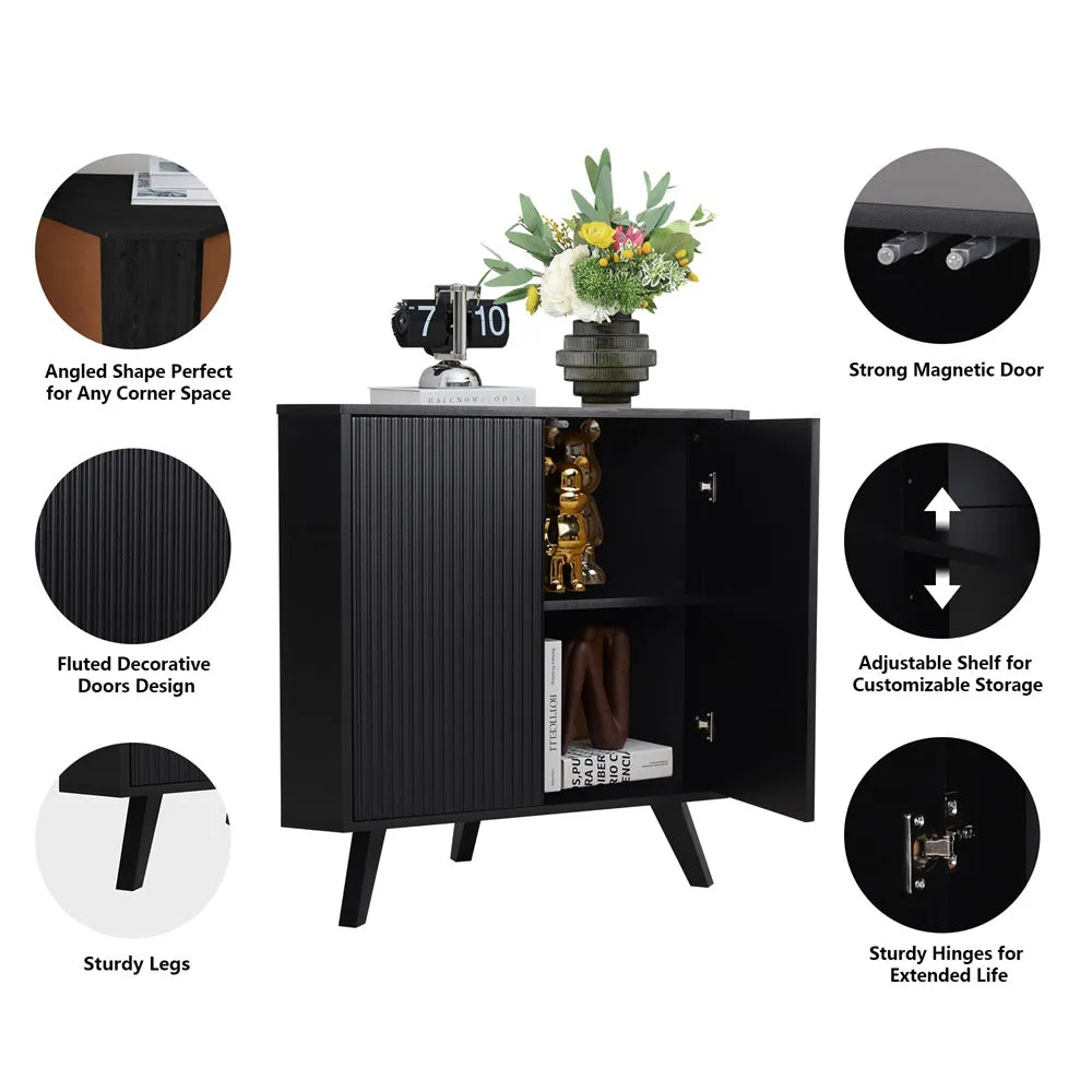 Freestanding Fluted Small Floor Corner Cabinet with Adjustable Shelve