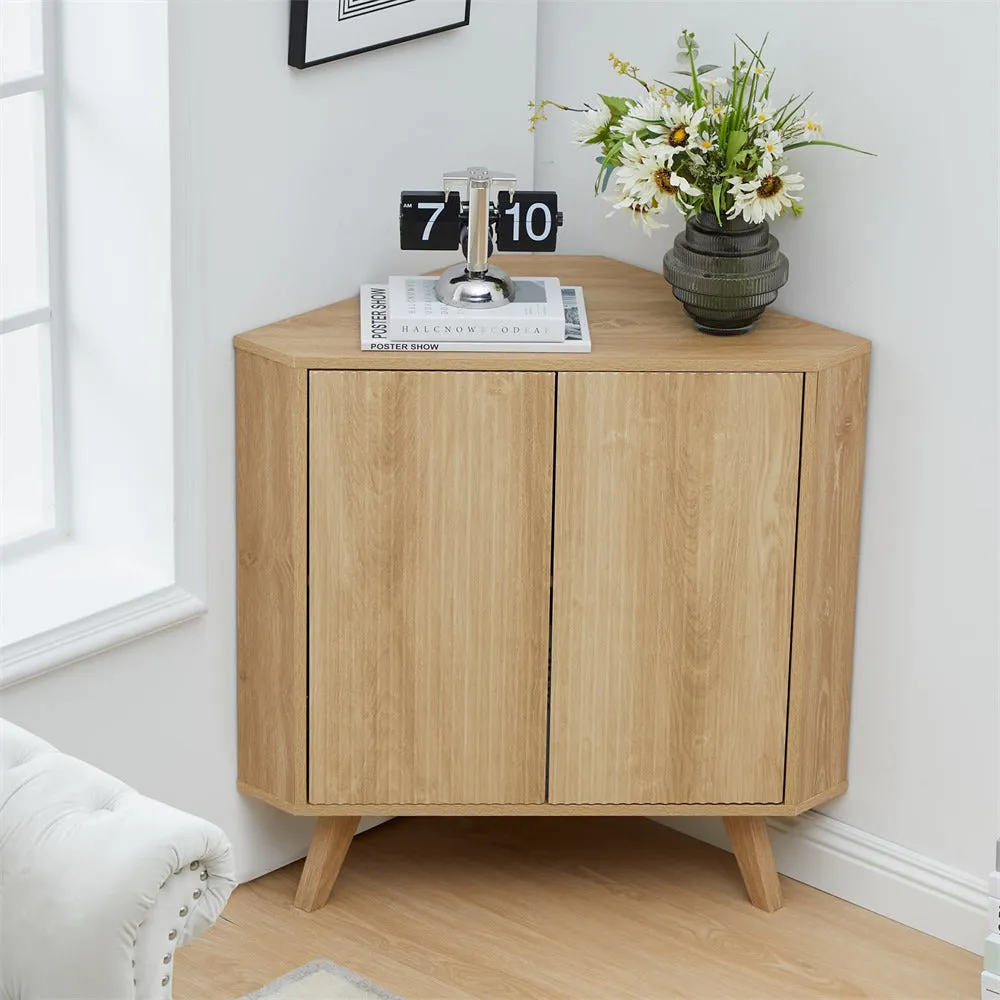 Freestanding Fluted Small Floor Corner Cabinet with Adjustable Shelve
