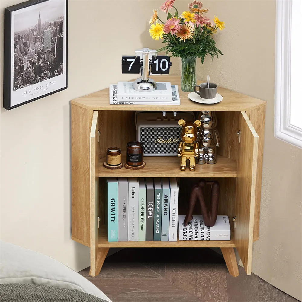 Freestanding Fluted Small Floor Corner Cabinet with Adjustable Shelve