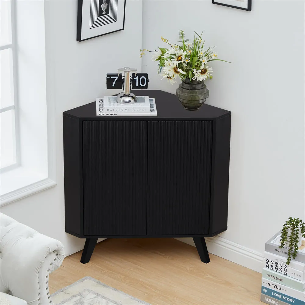 Freestanding Fluted Small Floor Corner Cabinet with Adjustable Shelve