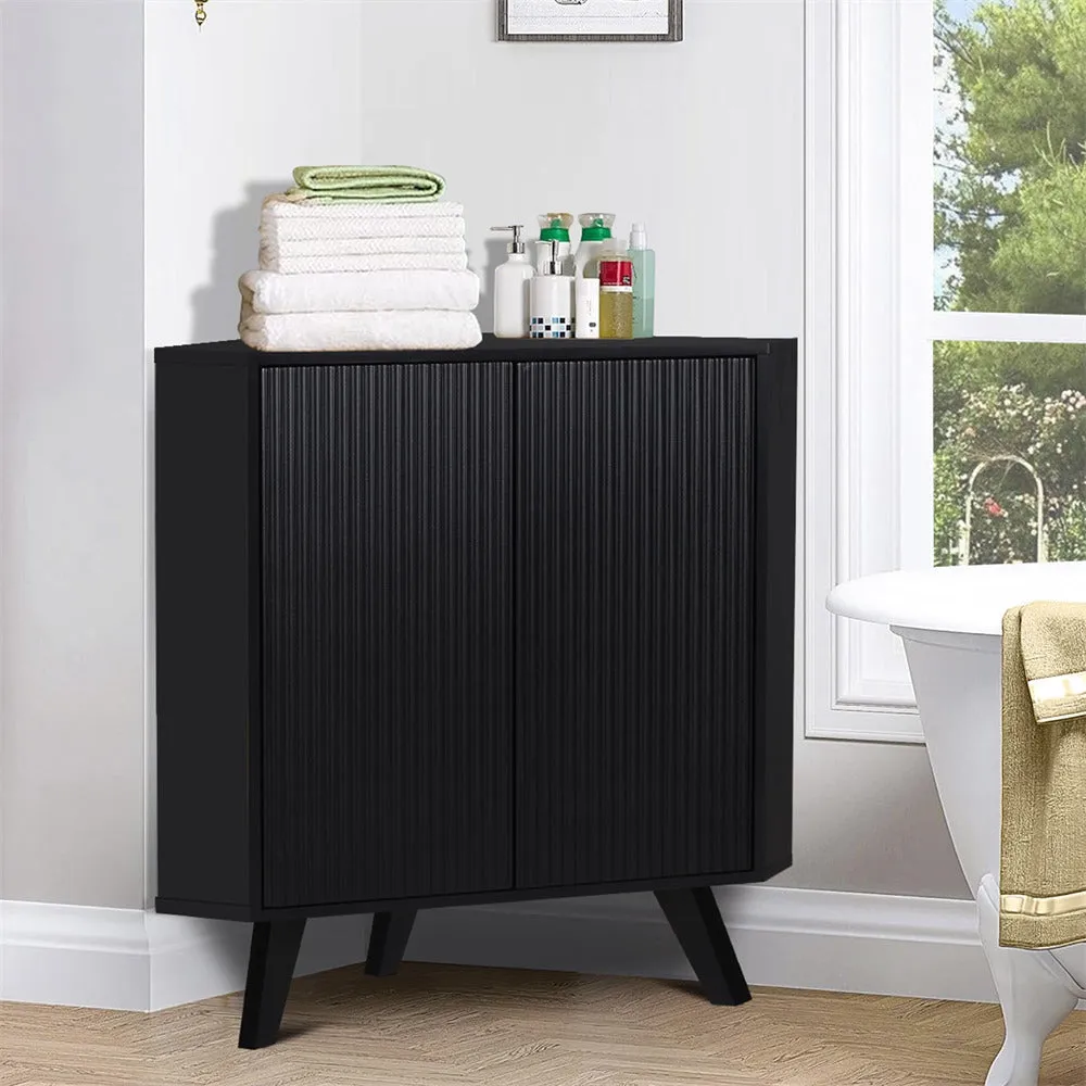 Freestanding Fluted Small Floor Corner Cabinet with Adjustable Shelve