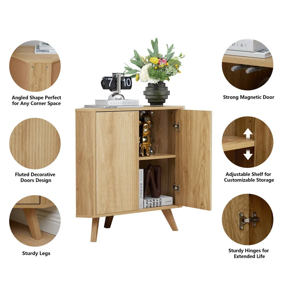 Freestanding Fluted Small Floor Corner Cabinet with Adjustable Shelve