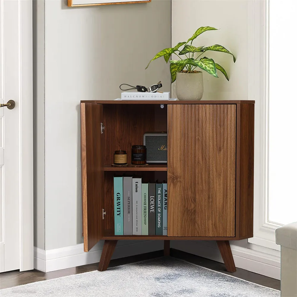 Freestanding Fluted Small Floor Corner Cabinet with Adjustable Shelve