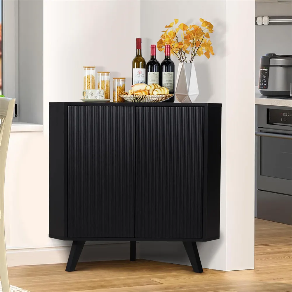 Freestanding Fluted Small Floor Corner Cabinet with Adjustable Shelve