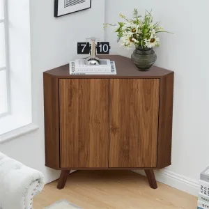 Freestanding Fluted Small Floor Corner Cabinet with Adjustable Shelve