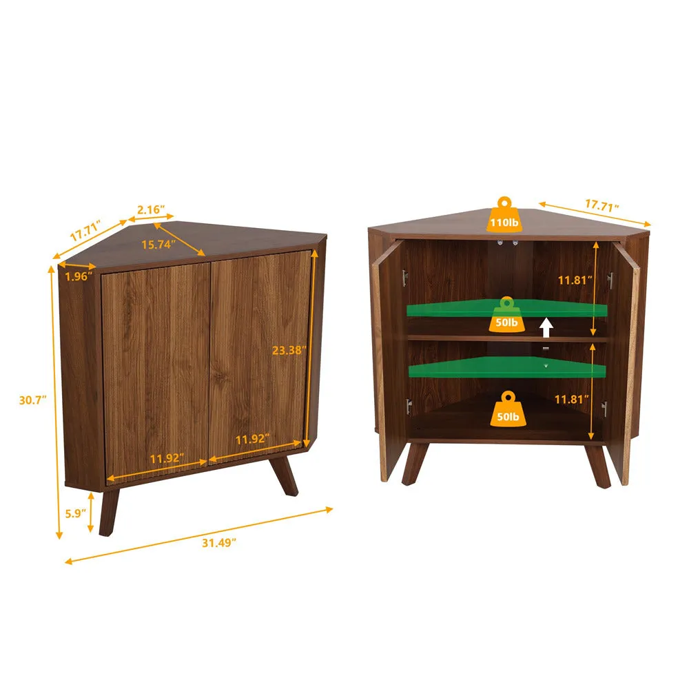 Freestanding Fluted Small Floor Corner Cabinet with Adjustable Shelve