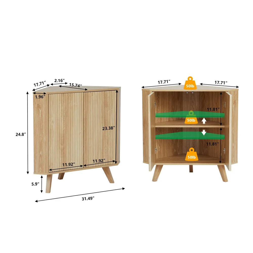 Freestanding Fluted Small Floor Corner Cabinet with Adjustable Shelve