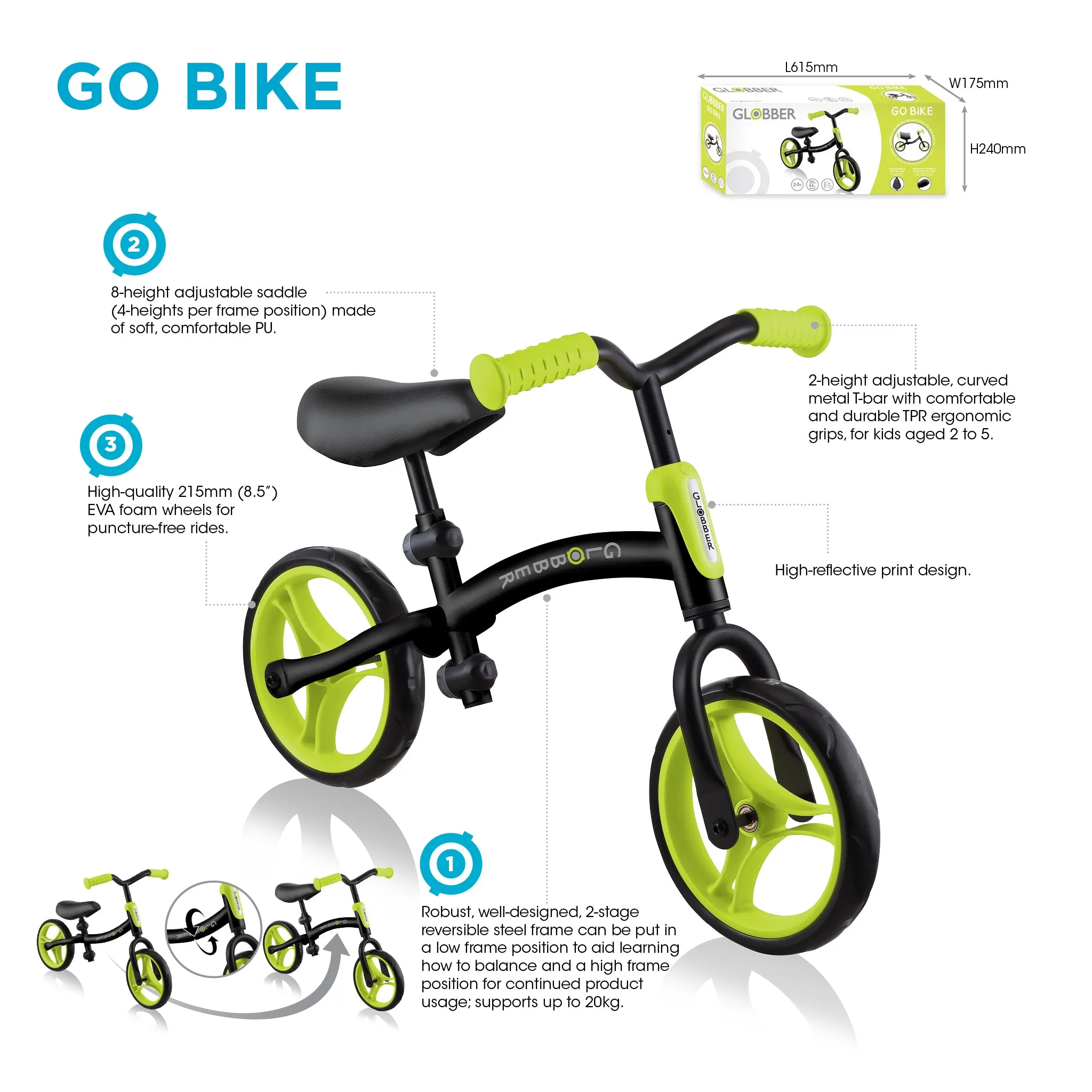 Globber Go Bike - Black / Neon Pink (2y - 5y)