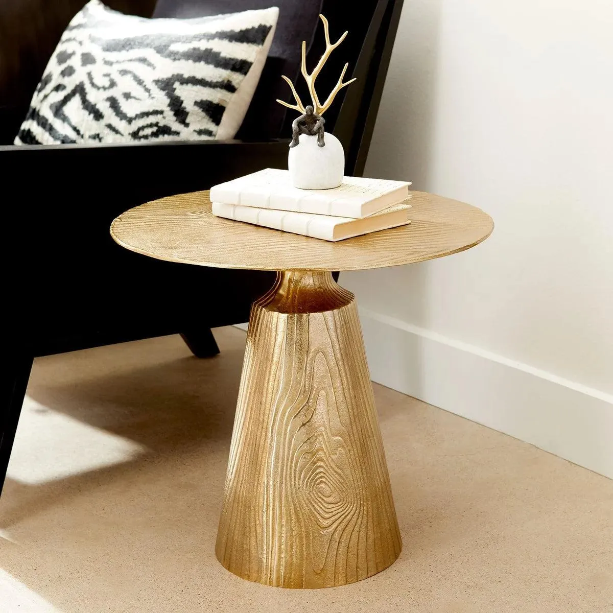 Golden Faux Tree Trunk Side Table