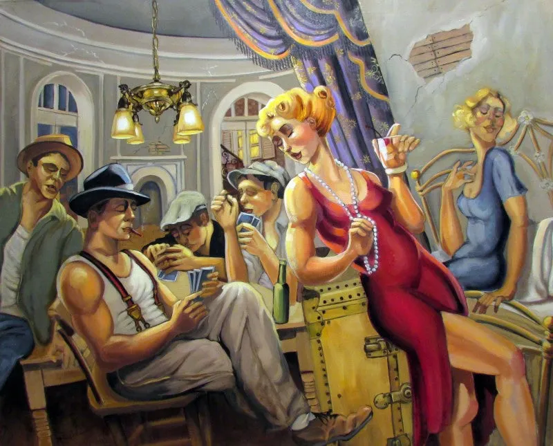 HOT POKER GAME by Marie Fischer - Gambling Figurative Painting